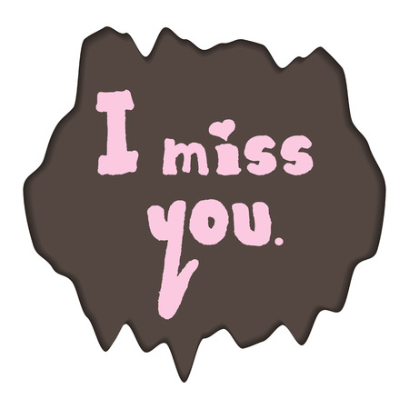 Handwriting "I miss you" with a heart. Abstract asymmetrical background. Isolated element.のイラスト素材
