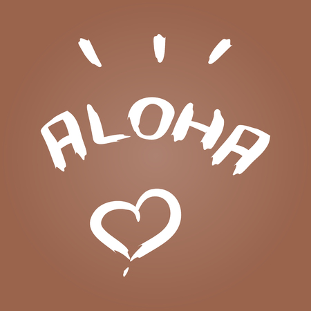 Handwritten inscription Aloha, heart, brush strokes. Colorful template for design.のイラスト素材