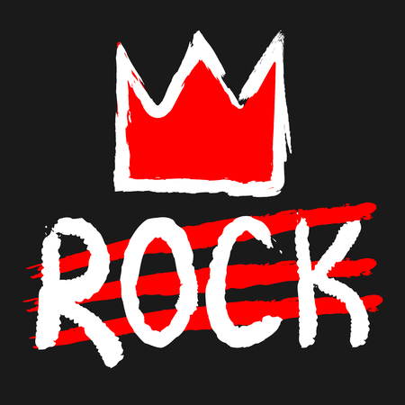 Text Rock, strokes, crown painted rough brush. Grunge. Template for the design of the banner. Abstract.のイラスト素材