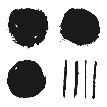 Grunge background stains and smears a rough brush. Seven isolated abstract elements for design.のイラスト素材