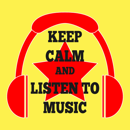 Color square poster with the words Keep calm and listen to music. Sign headphones, star.のイラスト素材