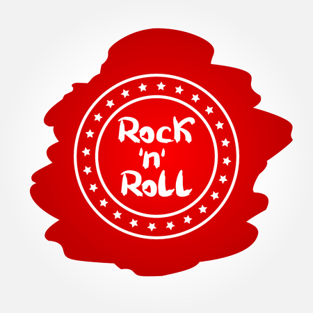 Text Rock 'n' Roll in circular frame with the stars. Abstract blurry background. Red, White.のイラスト素材