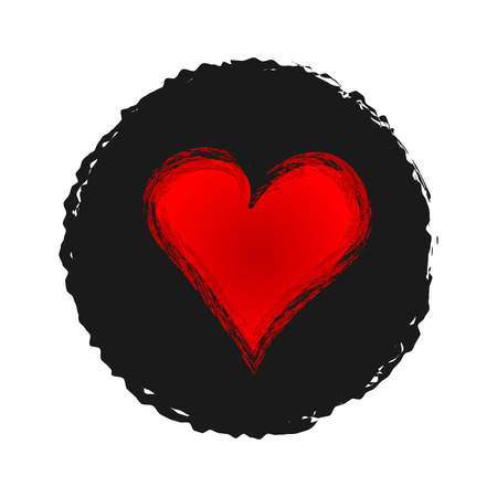 Red heart on a black background ragged. Sketch, grunge. Isolated.のイラスト素材