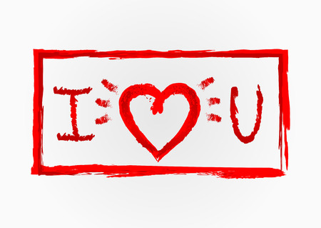 The letters I and U, silhouette of the heart, torn frame. Isolated.のイラスト素材