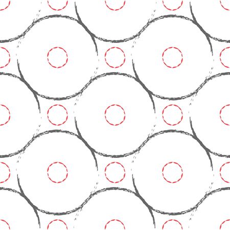 Repeating seamless pattern. Background circles drawn rough brushes. Grunge texture. Grey, red, white.のイラスト素材