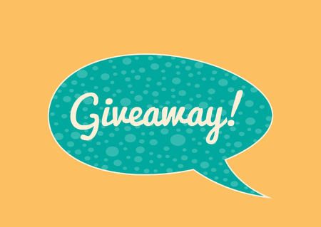 Isolated sticker with the inscription Giveaway! bright bubble speech. Horizontal banner. Blue, white, orange.のイラスト素材