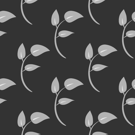 Repeated twigs with leaves. Seamless pattern. Black, gray.のイラスト素材