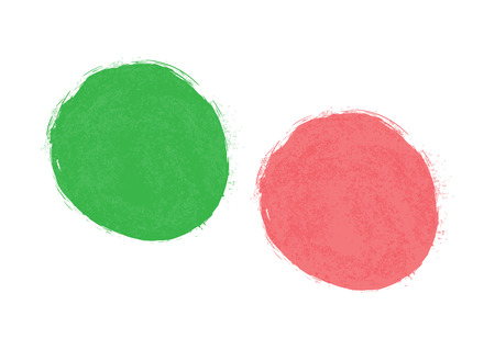 Rounded spot watercolor painted with a brush. Grunge texture. Green and pink version.のイラスト素材