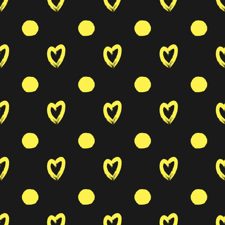 Silhouettes hearts and spots painted rough brush. Seamless pattern.のイラスト素材