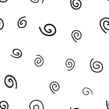 Distorted spirals are drawn freehand. Vector doodle illustration. Black, white.のイラスト素材