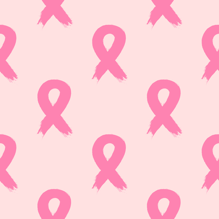 Breast cancer awareness ribbon. A seamless pattern painted with a rough brush. Grunge. Vector illustration. Pink colour.のイラスト素材