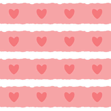 Background with horizontal stripes and hearts. Seamless pattern. Vector illustration. Pink, white.のイラスト素材