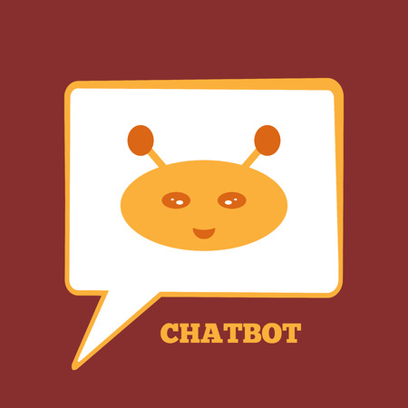 Rectangular speech bubble with the robot's head. Color icon smiling chatbot. Vector illustration. Yellow, red.のイラスト素材
