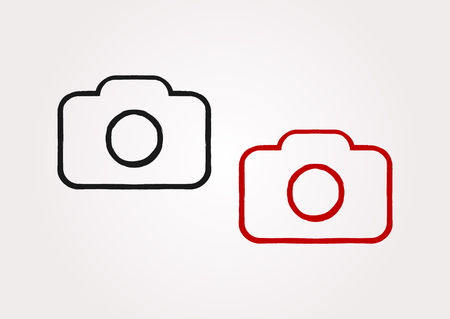 Camera icon painted with a brush. Black and red isolated symbol. Grunge. Vector illustration.のイラスト素材