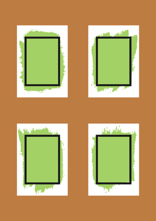 Set of grunge backgrounds for design. Sheets of paper with spray paint and frame for text. Four isolated element. Vector illustration. Green, white, black, brown.のイラスト素材
