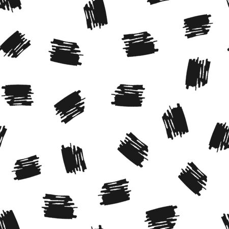 Scribbles drawn by hand with a brush. Seamless pattern. Grunge, sketch. Vector illustration. Black, white.のイラスト素材