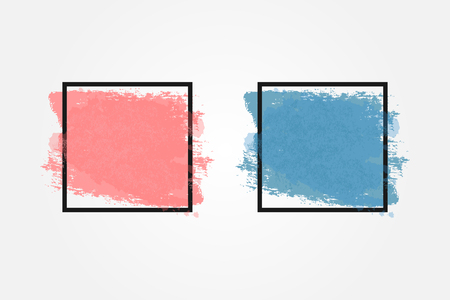 Coloured watercolor background with square frame for text. Grunge, ink, paint. Pink and blue smear. Vector illustration.のイラスト素材
