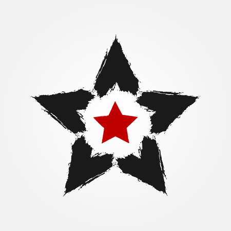 Star drawn with a rough brush. Grunge, sketch, graffiti. Black, red color. Vector illustration.のイラスト素材