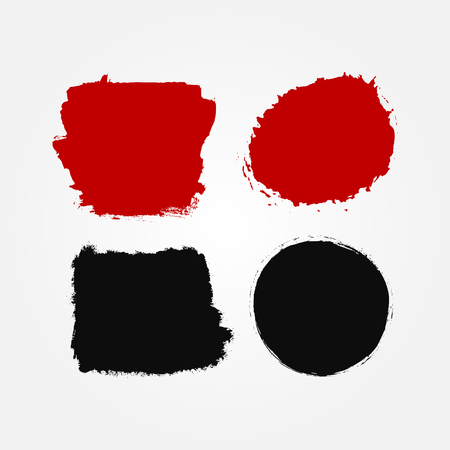Set of abstract blots. Grunge, sketch, graffiti, paint, ink. Four isolated spots. Vector illustration. Black and red colour.のイラスト素材