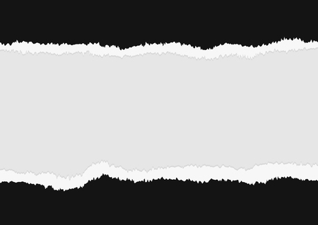Horizontal rectangular background with torn paper edges. Damaged black sheets. Vector illustration.のイラスト素材
