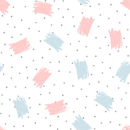 Brush strokes and round dots. Trendy seamless pattern drawn by hand. Grunge, sketch, watercolour. Pastel vector illustration.のイラスト素材