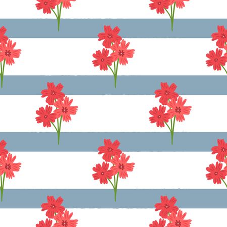 Simple bouquets of flowers on striped background. Floral seamless pattern. Vector illustration.のイラスト素材