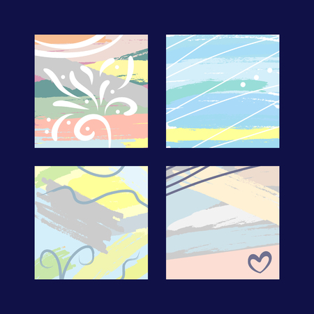 Set of trendy templates for design drawn by hand. Watercolor, sketch, grunge, brush strokes. Pastel. Creative vector illustration.のイラスト素材