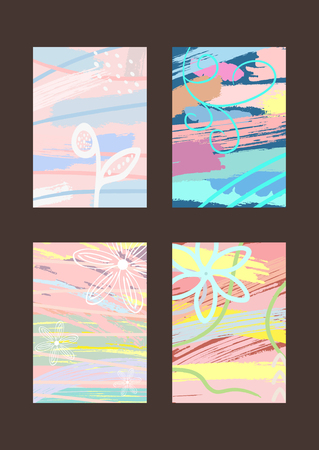 Trendy set of templates for designe backgrounds, covers, cards, invitations, flyers. Watercolour, sketch, paint, brush stroke, doodle. Vector illustration.のイラスト素材