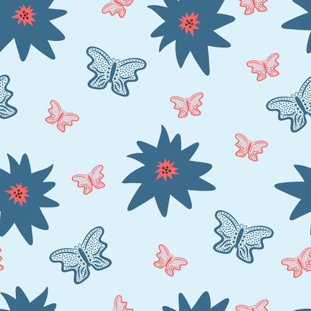Repeated flowers and butterflies. Floral seamless pattern. Endless vector illustration for women.のイラスト素材