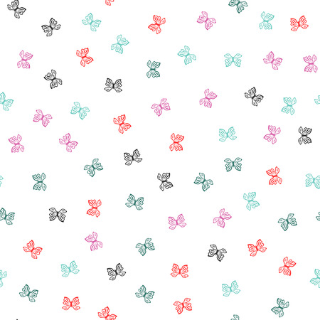 Colorful seamless pattern with cute butterflies drawn by hand. White, black, red, blue, purple colour. Vector illustration.のイラスト素材