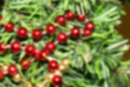 Christmas tree with beads. Rectangular horizontal festive blurred background.の写真素材