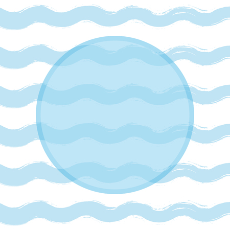 Square background with wavy lines and round frame. Drawn by hand with a rough brush. Watercolor, sketch, grunge, ink. Blue, white colour. Transparency. Vector illustration.のイラスト素材