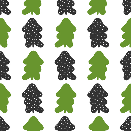 A Seamless pattern with silhouettes of Christmas trees and round snowflakes. Template for New Year's cards, invitations, flyers, wrapping paper. Vector illustration.のイラスト素材