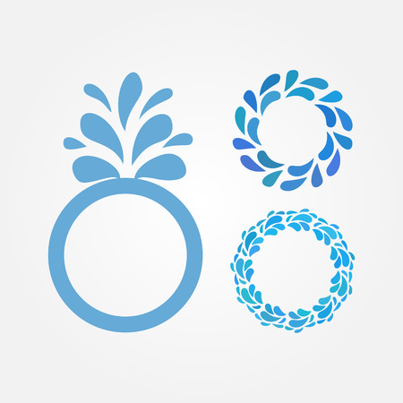 Round frame with drops of water. Set of three isolated blue borders. Vector illustration.のイラスト素材