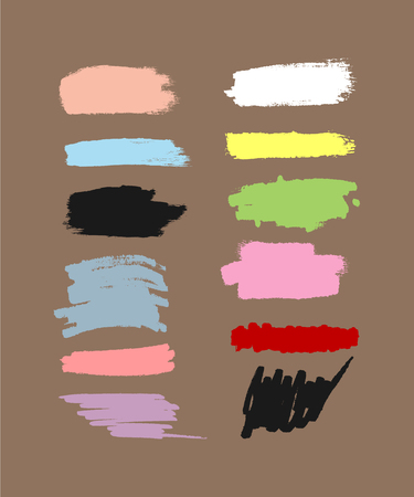 Set of colour brush strokes. Textures of watercolour smears. Grunge, paint, sketch. Pink, white, blue, yellow, black, red, purple, red. Vector illustration.のイラスト素材