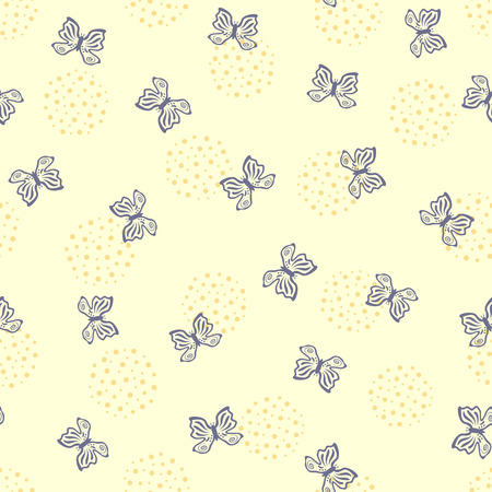 Cute seamless pattern with abstract outlines of butterflies drawn by hand. Endless feminine print. Pretty vector illustration.のイラスト素材