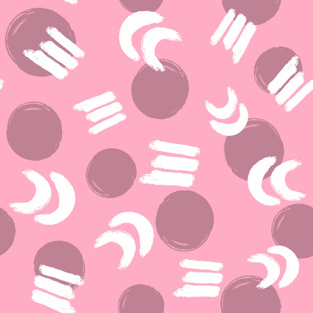 Seamless pattern with different geometric shapes drawn by hand with rough brush. Grunge, sketch, watercolor. Stylish vector illustration.のイラスト素材