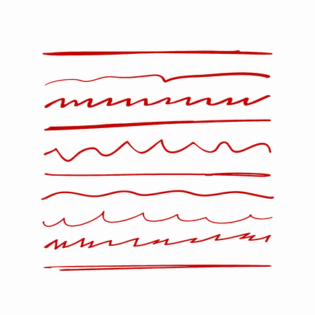 Set of curved lines drawn by hand. Different underlines. Sketch, doodle, scribble. Vector illustration.のイラスト素材