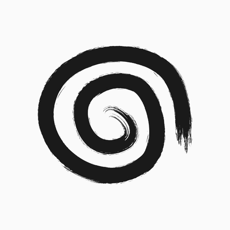 Uneven round spiral drawn by hand with a rough brush. Sketch, ink, watercolor, paint. Grunge icon, symbol, sign, element, logo. Isolated vector illustration.のイラスト素材