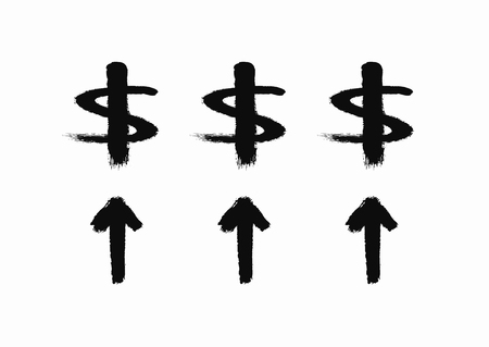 Rise of dollar. Grunge icon drawn by hand with rough brush. Sketch, graffiti, watercolour, paint. Isolated vector illustration.のイラスト素材
