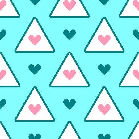 Romantic seamless pattern with hearts and triangles. Cute girly print. Simple vector illustration.のイラスト素材