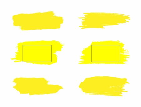 Set of yellow grunge spots. Collection of watercolor stains painted with a rough brush. Vector illustration.のイラスト素材