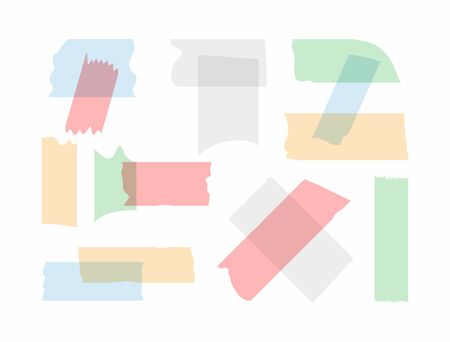 Set of torn pieces of colored adhesive tape. Vector illustration.のイラスト素材