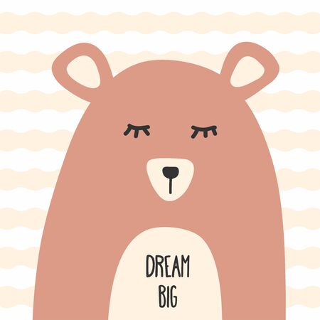 Funny sleepy bear with text Dream Big. Vector illustration for children.のイラスト素材