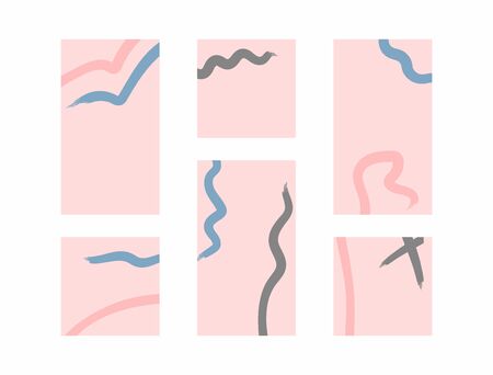 Set of minimalistic templates for social networks. Pink backgrounds with brush strokes. Ink, paint, watercolour. Vector illustration.のイラスト素材
