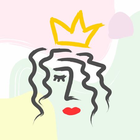 Abstract sketch of woman's head with crown on abstract background. Drawn by hand with watercolor paint. Modern vector illustration.のイラスト素材