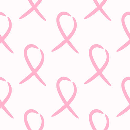 Seamless pattern with repeating pink ribbon. Simple vector illustration.のイラスト素材