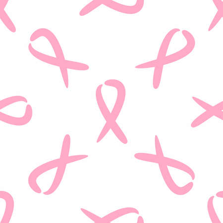 Seamless pattern with repeating pink ribbon. Vector illustration for breast cancer awareness month.のイラスト素材