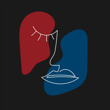 Abstract outline of human face. Sketch, doodle. Modern vector illustration.のイラスト素材