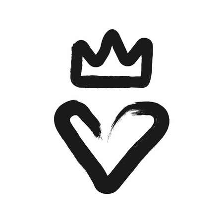 Heart and crown drawn by hand with a rough brush. Grunge, sketch, graffiti, watercolor, ink. Simple vector illustration.のイラスト素材